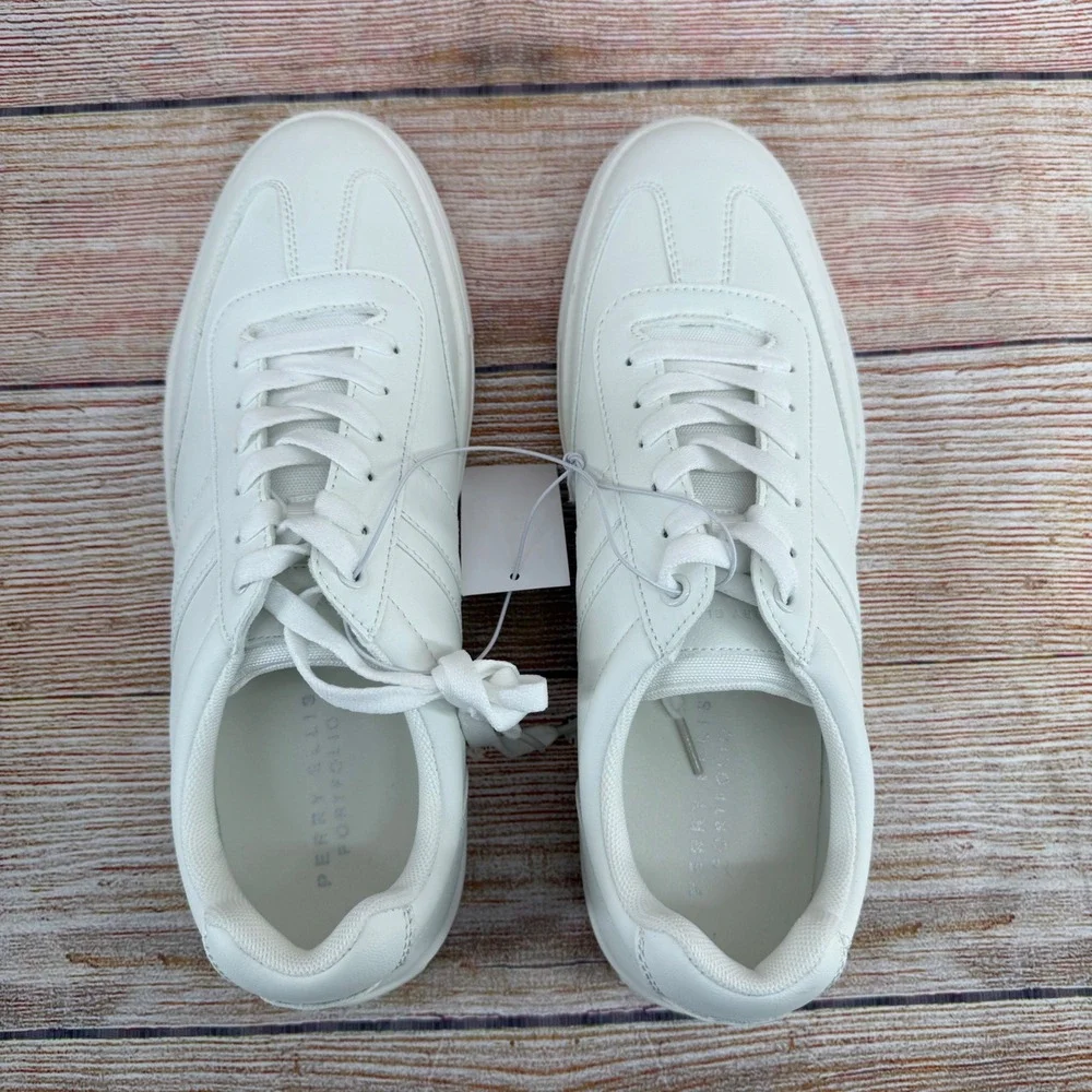 Perry Ellis Portfolio Mens White Low‎ Top Lace Up Sneakers 1851120 Size 9.5 NEW